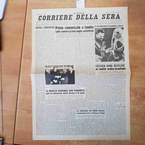 CORRIERE DELLA SERA APRILE 1956 ANASTATICA PRIMA PAGINA MATRIMONIO RANIERI GRACE