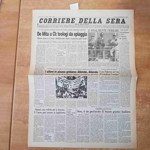 CORRIERE DELLA SERA SETTEMBRE 1988 ANASTATICA PRIMA PAGINA FERRARI SENNA MOSER