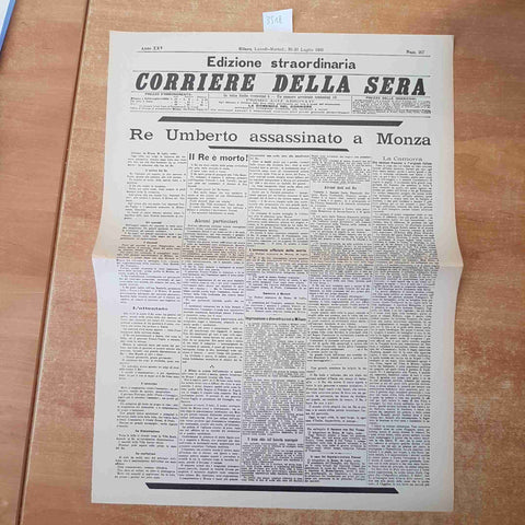 CORRIERE DELLA SERA LUGLIO 1900 ANASTATICA PRIMA PAGINA RE UMBERTO ASSASSINATO