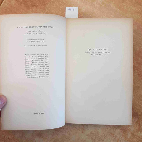 MIKA WALTARI - SINUHE L'EGIZIANO 1953 RIZZOLI romanzo XII EDIZ copertina rigida