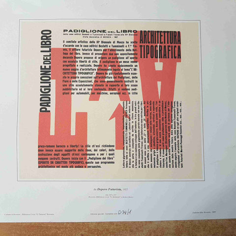 STAMPA DEPERO FUTURISTA Padiglione del Libro Grafica Tipografica ESEMPLARE D34/1