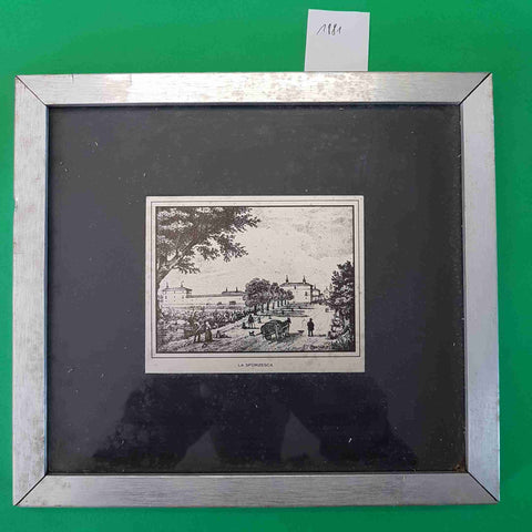 Stampa su Metallo LA SFORZESCA VIGEVANO Vintage Incisione Storica Lombardia