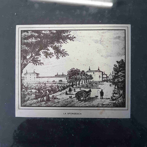 Stampa su Metallo LA SFORZESCA VIGEVANO Vintage Incisione Storica Lombardia