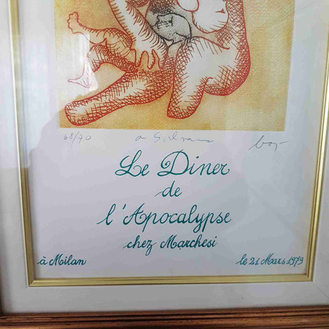ENRICO BAJ ACQUAFORTE FIRMATA NUMERATA 68/70 1979 Le Diner Apocalypse MARCHESI