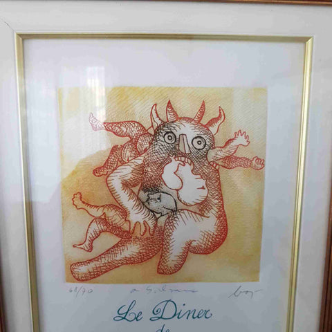 ENRICO BAJ ACQUAFORTE FIRMATA NUMERATA 68/70 1979 Le Diner Apocalypse MARCHESI