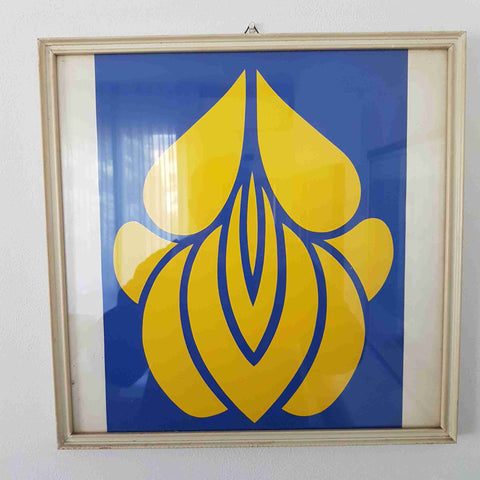 Quadro design moderno vintage anni 70 grafica blu giallo optical art arredamento