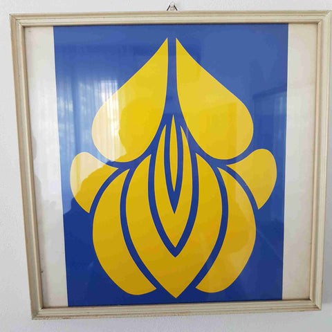 Quadro design moderno vintage anni 70 grafica blu giallo optical art arredamento