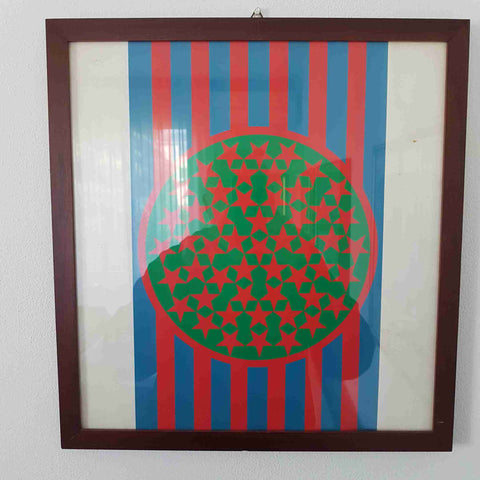 Quadro design moderno vintage anni 70 grafica rosso blu optical art arredamento