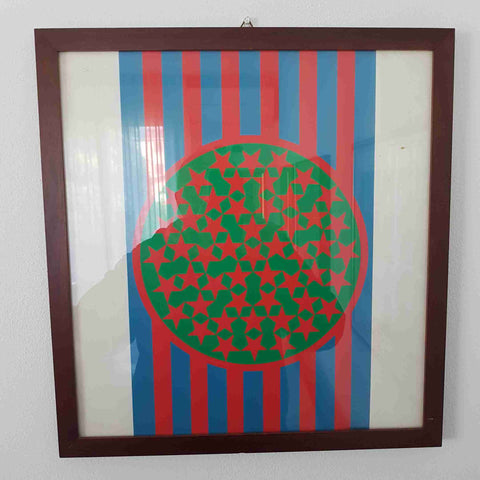 Quadro design moderno vintage anni 70 grafica rosso blu optical art arredamento