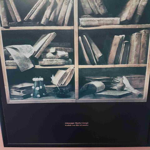 QUADRO LIBRI ANTICHI SCAFFALE MUSICA STAMPA SU LEGNO 64x84 ARREDAMENTO STUDIO