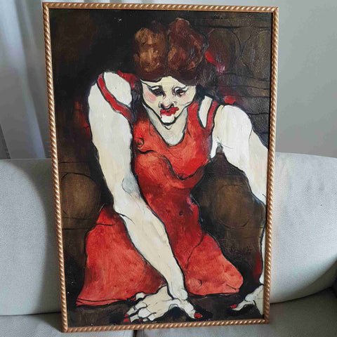 GUSTAVO DEL RIO dipinto espressionista figura femminile 62x92 OLIO SU TELA 1971