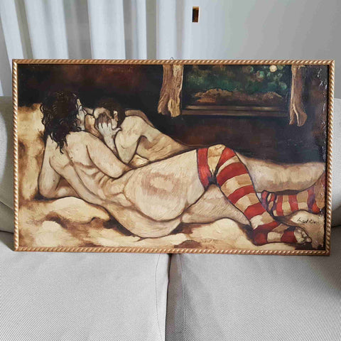Gustavo Del Rio 1971 grande dipinto espressionista erotico figura femminile