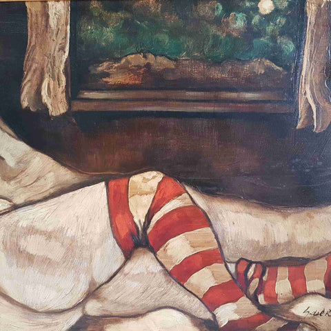 Gustavo Del Rio 1971 grande dipinto espressionista erotico figura femminile