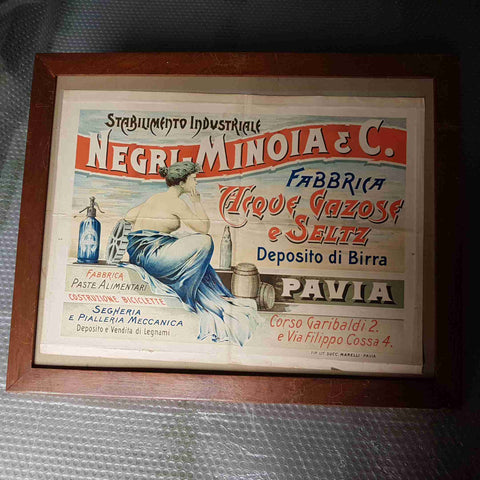LOCANDINA PUBBLICITARIA NEGRI MINOIA PAVIA primi 900 vintage non incorniciata