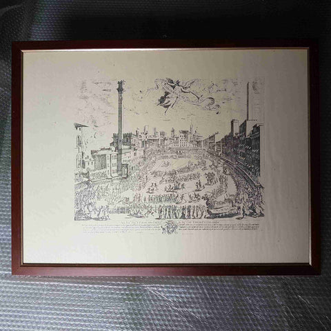 SIENA Grande Stampa Antica Piazza Italiana Incisione Vintage 70x50 Con Cornice