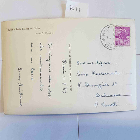 Cartolina d'epoca 1963 PAVIA Ponte Coperto sul Ticino CHIOLINI viaggiata