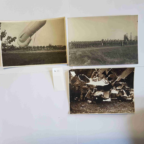 3 Foto originali WW1 Dirigibile Drachen, truppe albanesi relitto Albatros caduto