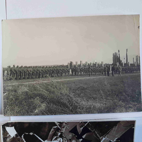 3 Foto originali WW1 Dirigibile Drachen, truppe albanesi relitto Albatros caduto
