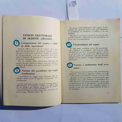 Istruzioni Scrutatori DC 1958 Elezioni Politiche Democrazia Cristiana D.C.