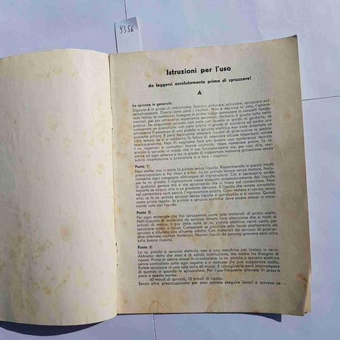 MANUALE VINTAGE PISTOLA ELETTROMAGNETICA A SPRUZZO ISTRUZIONI USO ANNI 60