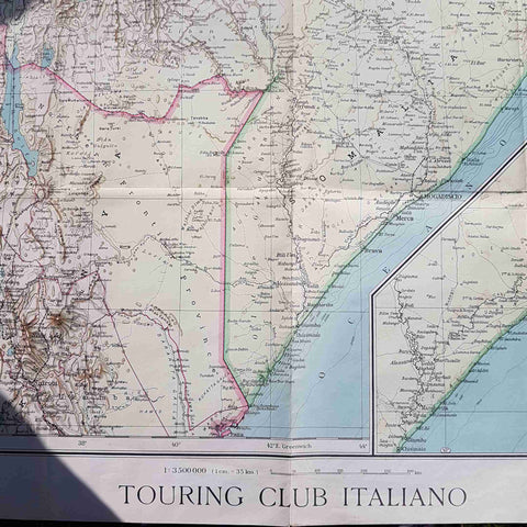 CARTA GEOGRAFICA AFRICA ORIENTALE TCI ERITREA ETIOPIA SOMALIA VINTAGE