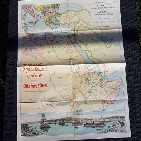 CARTA AFRICA ITALIA COLONIE MAPPA D'EPOCA PUBBLICITA OLIO AGNESI