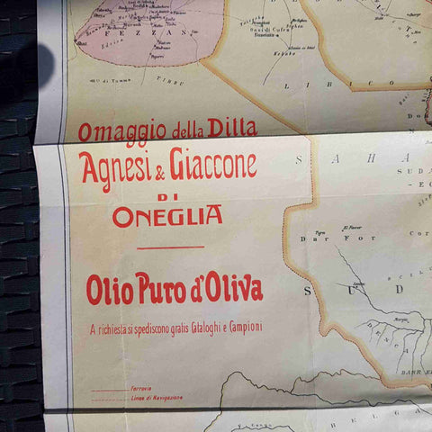CARTA AFRICA ITALIA COLONIE MAPPA D'EPOCA PUBBLICITA OLIO AGNESI