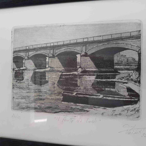 Incisione Il Ponte di Lodi firmata numerata 24/70 1993 VAILATI VITTORIO