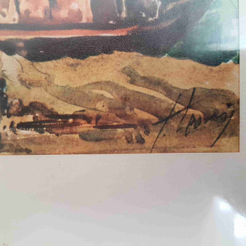 Stampa veduta Venezia ponte barche d'epoca firmata cornice 50x40