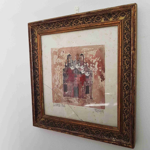 Acquerello S. QUIRICO PAVIA FRASCHINI firmato cornice 38x40 quadro arte