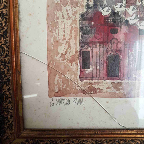 Acquerello S. QUIRICO PAVIA FRASCHINI firmato cornice 38x40 quadro arte