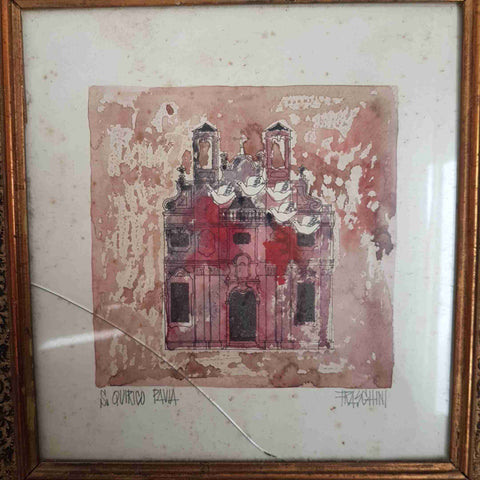 Acquerello S. QUIRICO PAVIA FRASCHINI firmato cornice 38x40 quadro arte