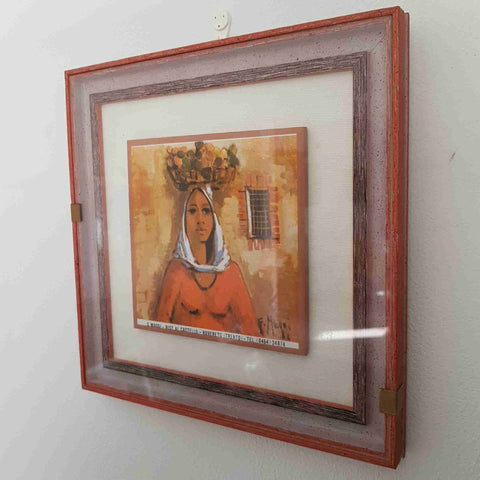 G. MAGGI Piastrella dipinta a mano donna etnica acquerello su ceramica 27X27