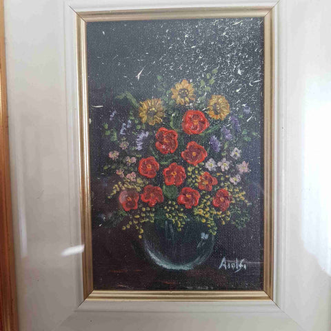 AIOLFI natura morta vaso fiori dipinto olio su tela 25x30 cornice