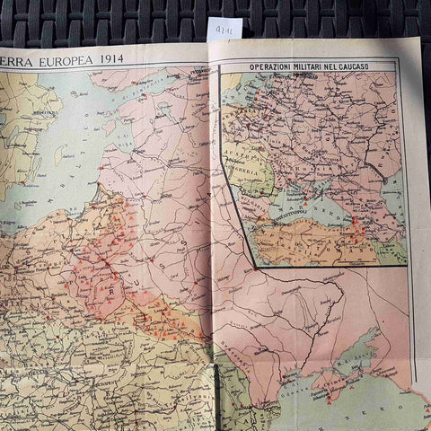 Cartina Europa 1914 WW1 Teatro Guerra + pubblicita' olio d'epoca