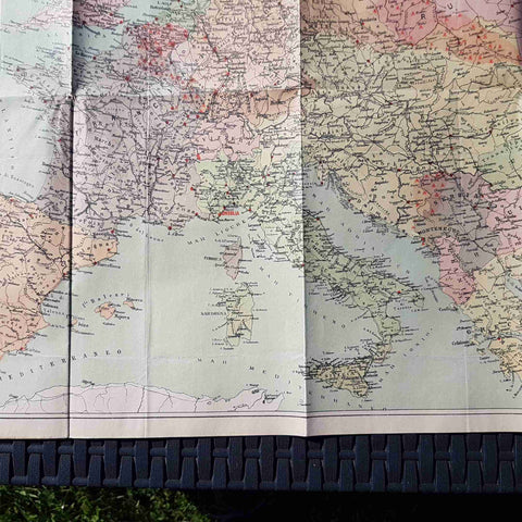 Cartina Europa 1914 WW1 Teatro Guerra + pubblicita' olio d'epoca