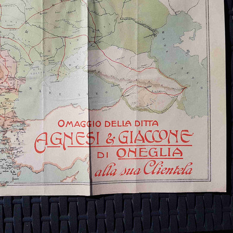 Cartina Europa primi 900 con pubblicita' Agnese Giaccone Oneglia