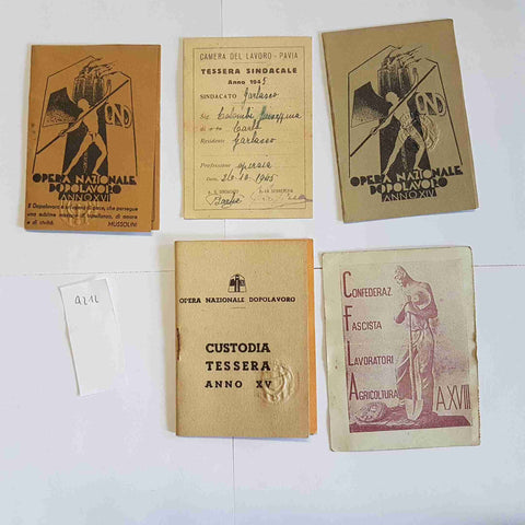 LOTTO TESSERE OND OPERA NAZION DOPOLAVORO anni '30 '40 documenti storici Pavia