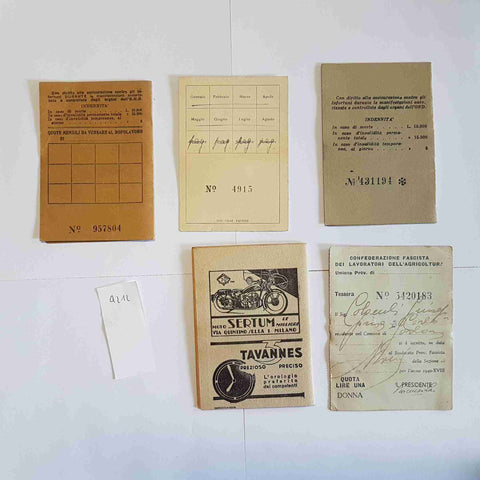 LOTTO TESSERE OND OPERA NAZION DOPOLAVORO anni '30 '40 documenti storici Pavia