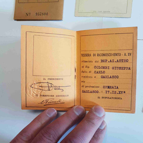 LOTTO TESSERE OND OPERA NAZION DOPOLAVORO anni '30 '40 documenti storici Pavia