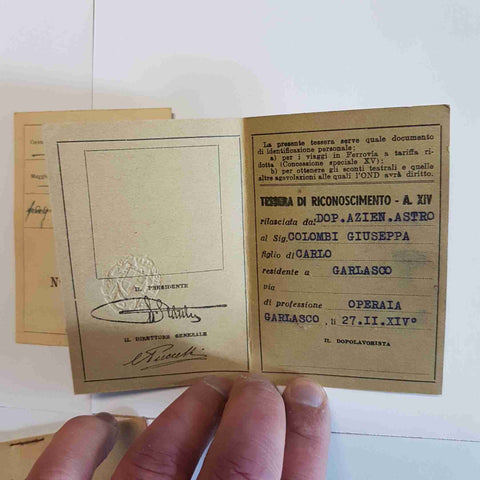 LOTTO TESSERE OND OPERA NAZION DOPOLAVORO anni '30 '40 documenti storici Pavia