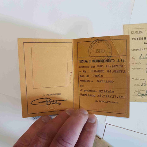 LOTTO TESSERE OND OPERA NAZION DOPOLAVORO anni '30 '40 documenti storici Pavia