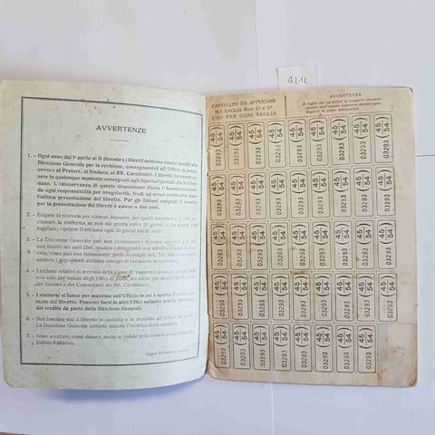 Libretto casse risparmio postali 1918 Gambolo' Pavia documento storico TIMBRATO