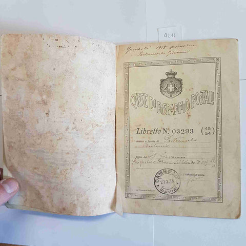 Libretto casse risparmio postali 1918 Gambolo' Pavia documento storico TIMBRATO