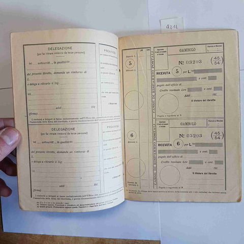 Libretto casse risparmio postali 1918 Gambolo' Pavia documento storico TIMBRATO