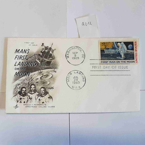 First Day Cover Apollo 11 1969 Moon Landing USA FDC originale FRANCOBOLLO