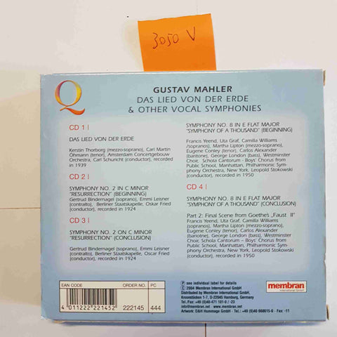 Mahler Das Lied von der Erde & Other Vocal Symphonies 4CD Quadromania