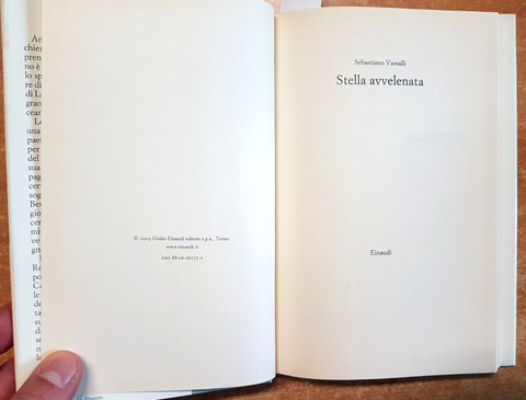 SEBASTIANO VASSALLI - Stella Avvelenata - 1ED. - Einaudi - 2003 - (5327G