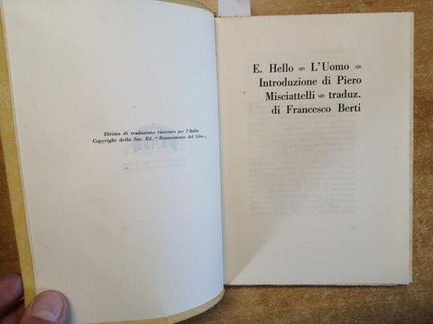 L'UOMO - Ernesto Hello - Rinascimento del libro Firenze - 1928 - (5744a