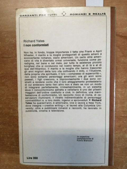 RICHARD YATES - I NON CONFORMISTI - 1ED. - 1966 - GARZANTI - (2484K)